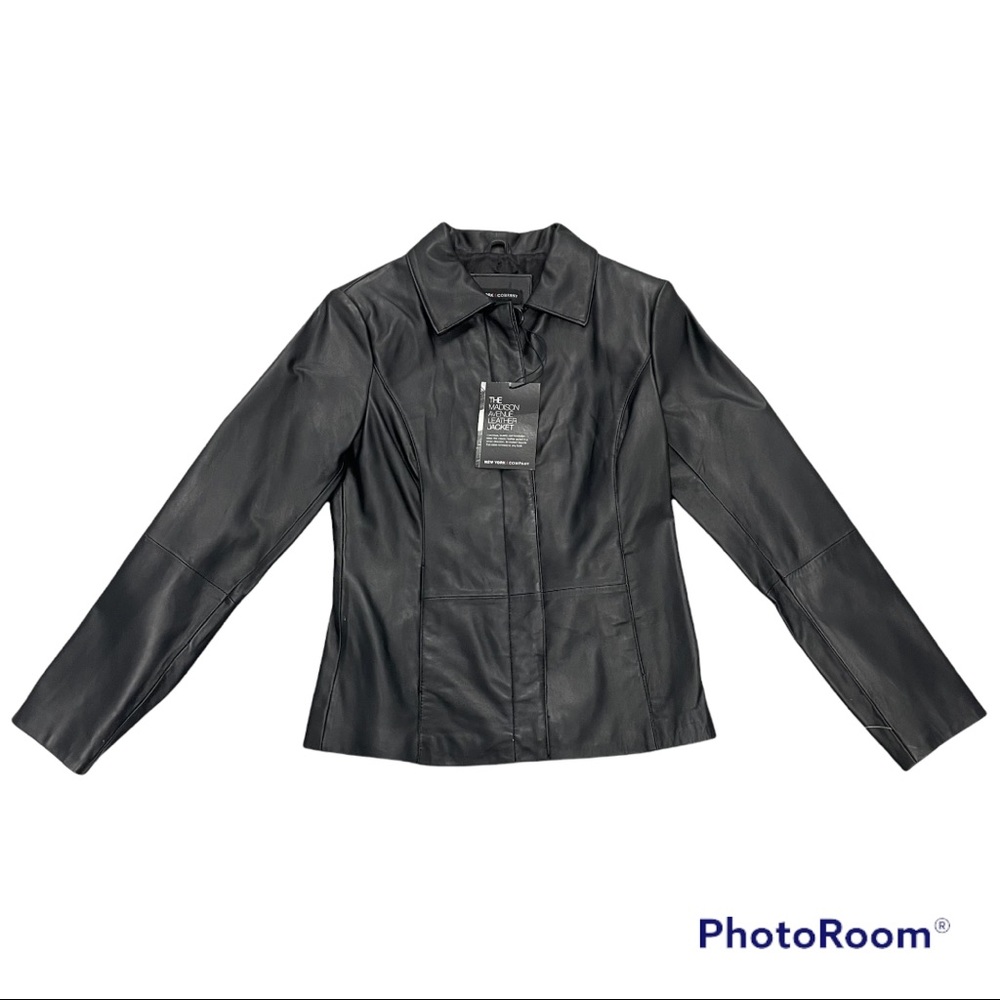 NWT New York & Company Black 100% Genuine Leather Jacket Size XS